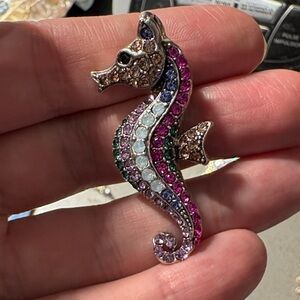 Elegant Seahorse Brooch with Multicolor Crystals